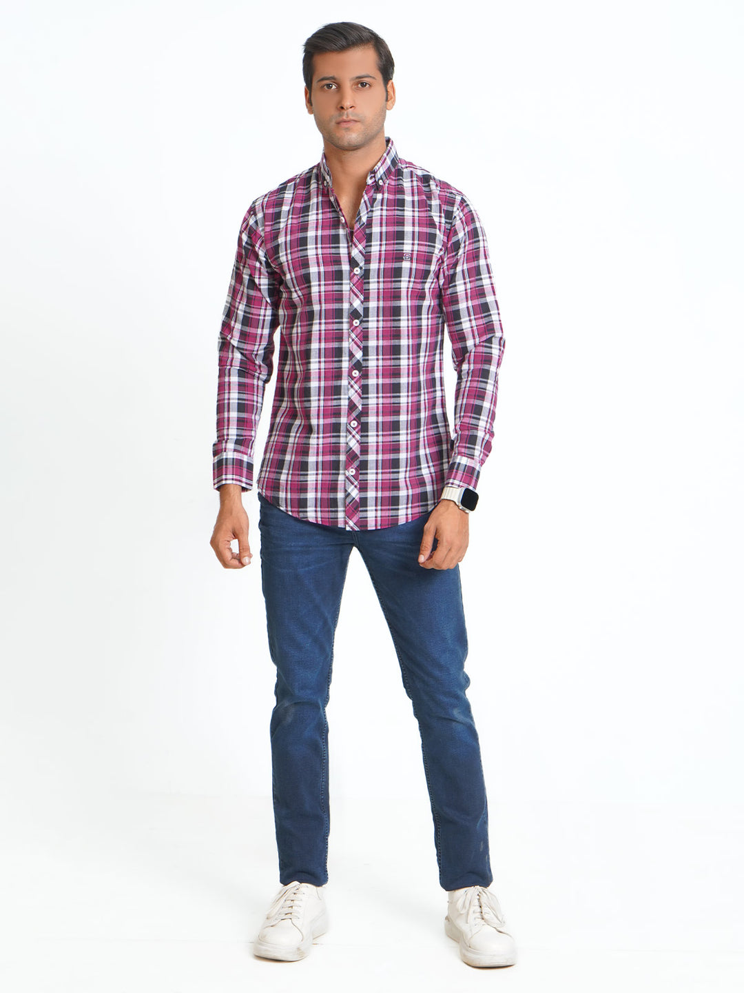 Multi Color Check Button Down Casual Shirt (CSC-067)