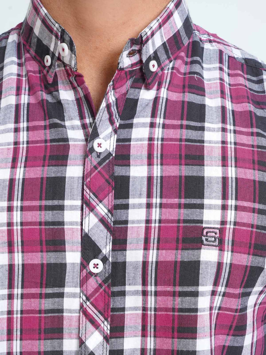 Multi Color Check Button Down Casual Shirt (CSC-067)