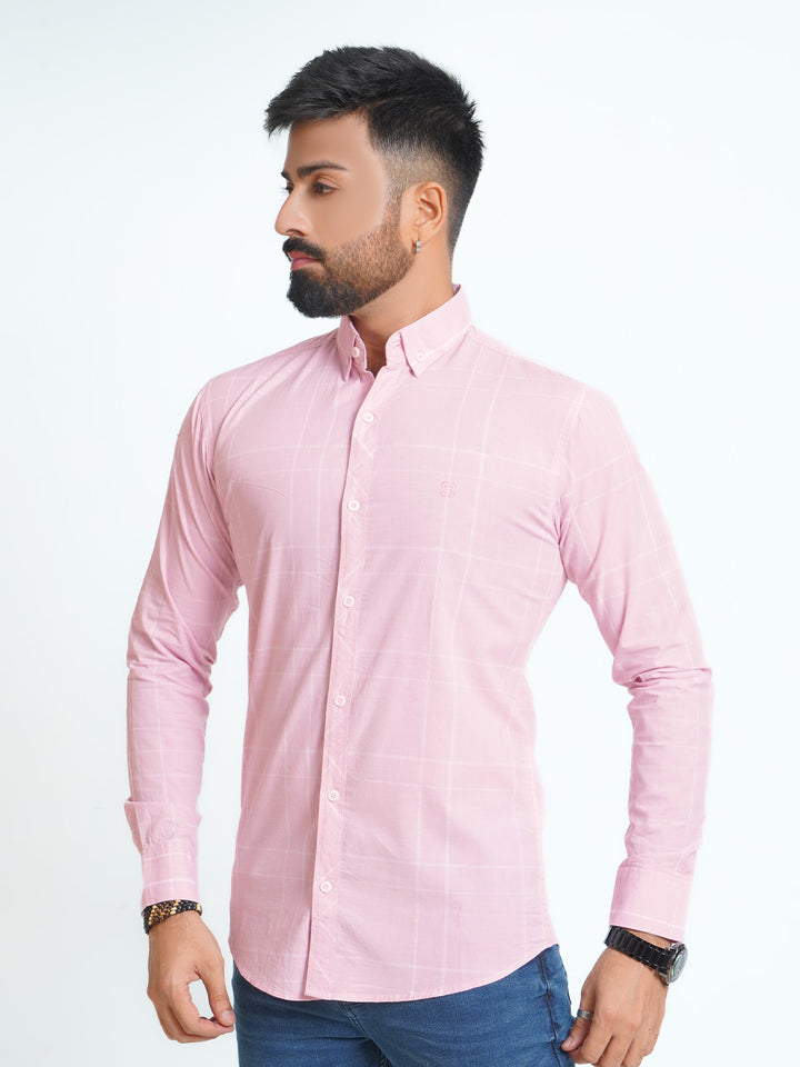 Pink Self Check Button Down Casual Shirt (CSC-068)