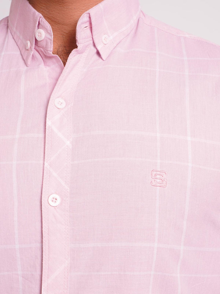 Pink Self Check Button Down Casual Shirt (CSC-068)