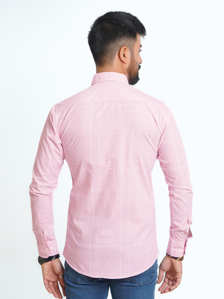 Pink Self Check Button Down Casual Shirt (CSC-068)