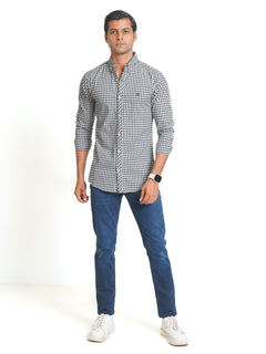 Black & White Check Button Down Casual Shirt (CSC-070)