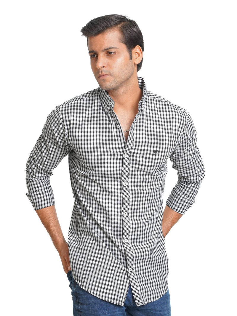 Black & White Check Button Down Casual Shirt (CSC-070)