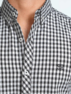 Black & White Check Button Down Casual Shirt (CSC-070)