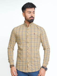 Light Brown Self Check Button Down Casual Shirt (CSC-075)