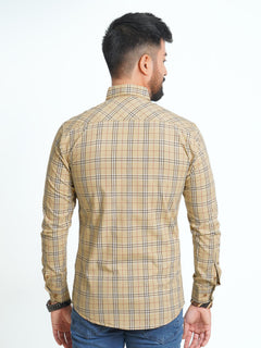 Light Brown Self Check Button Down Casual Shirt (CSC-075)