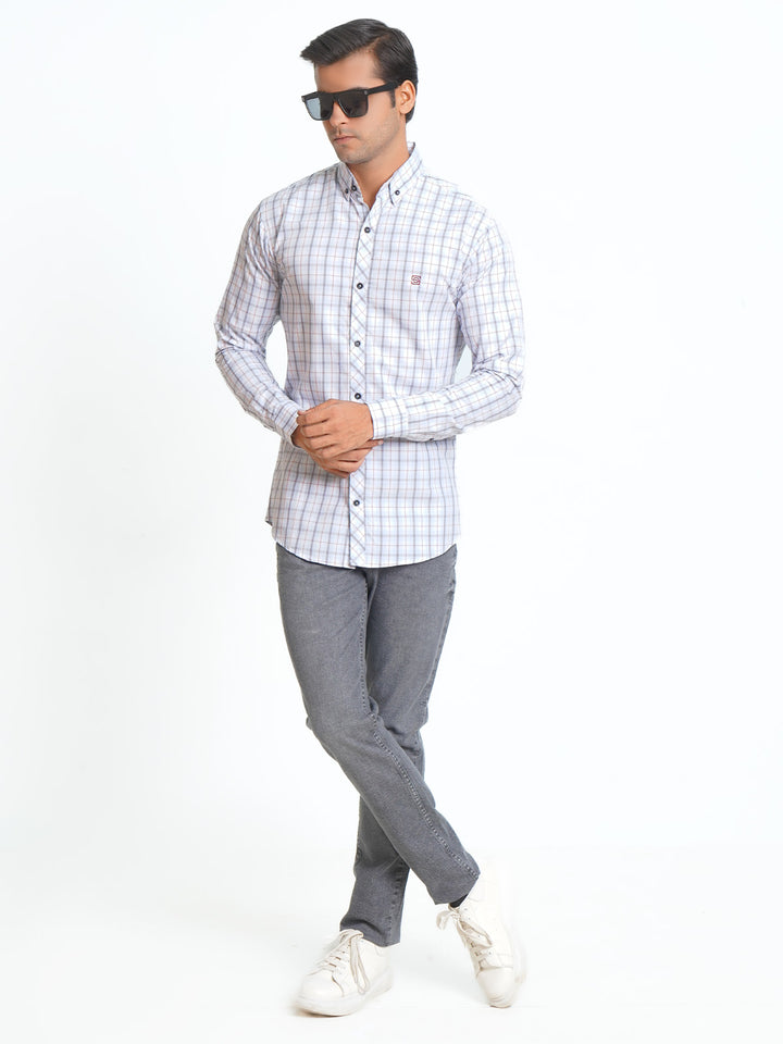 Multi Color Self Check Button Down Casual Shirt (CSC-077)