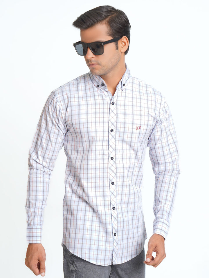 Multi Color Self Check Button Down Casual Shirt (CSC-077)