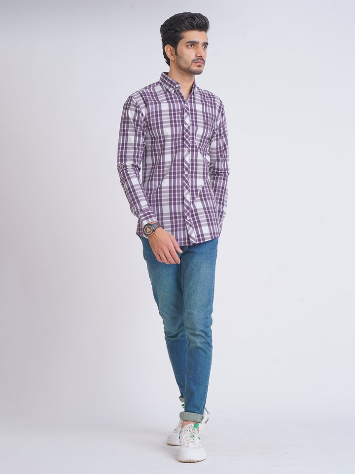 Purple & White Check Button Down Casual Shirt (CSC-079)