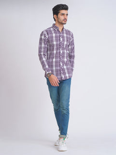 Purple & White Check Button Down Casual Shirt (CSC-079)