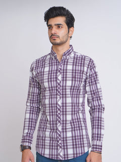 Purple & White Check Button Down Casual Shirt (CSC-079)