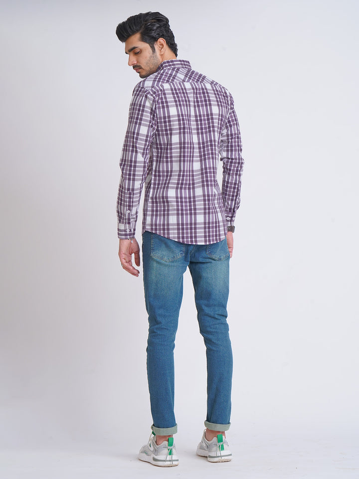 Purple & White Check Button Down Casual Shirt (CSC-079)