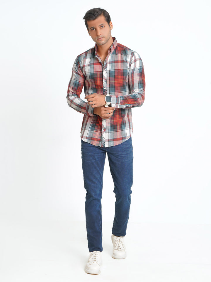 Multi Color Check Button Down Casual Shirt (CSC-081)