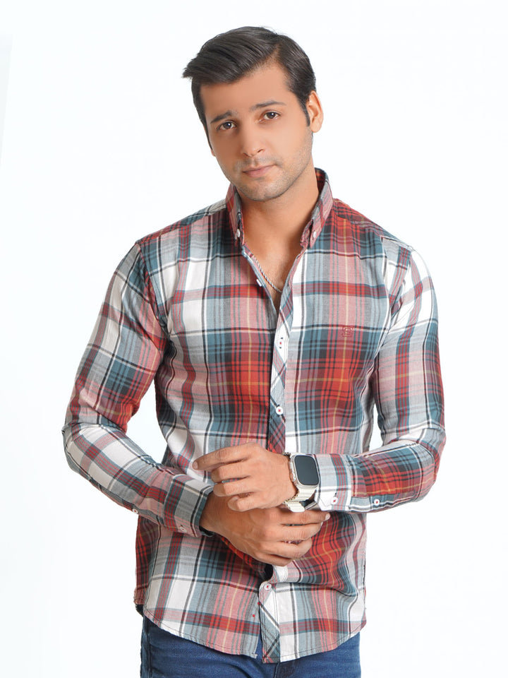 Multi Color Check Button Down Casual Shirt (CSC-081)