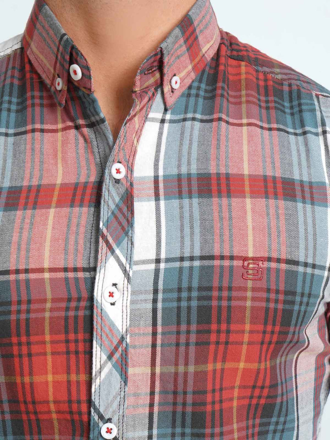 Multi Color Check Button Down Casual Shirt (CSC-081)