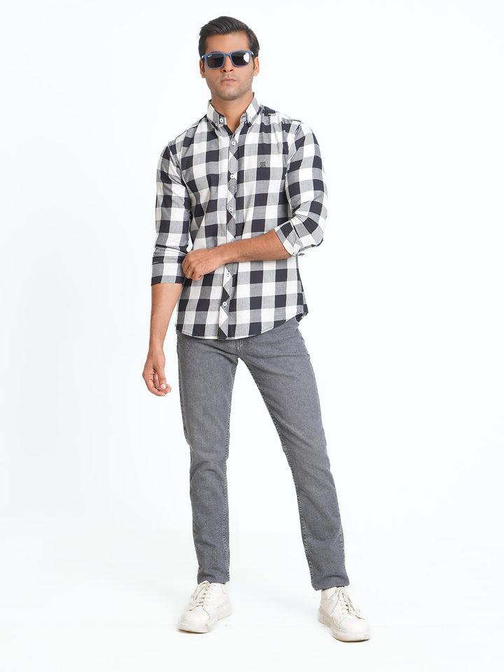 Black & White Check Button Down Casual Shirt (CSC-084)