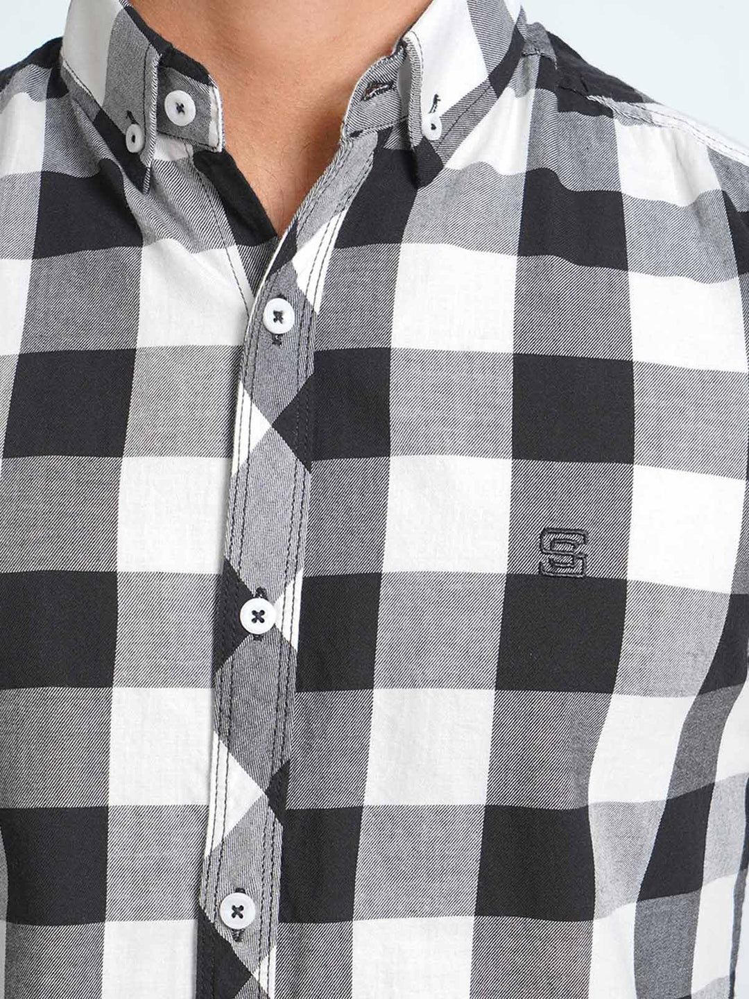 Black & White Check Button Down Casual Shirt (CSC-084)