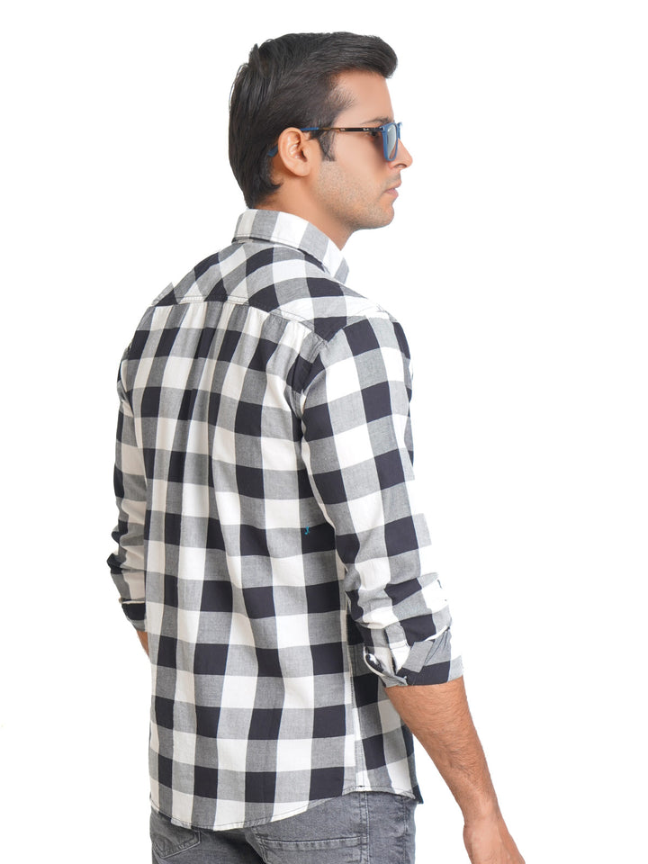 Black & White Check Button Down Casual Shirt (CSC-084)