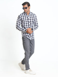 Black & White Check Button Down Casual Shirt (CSC-087)