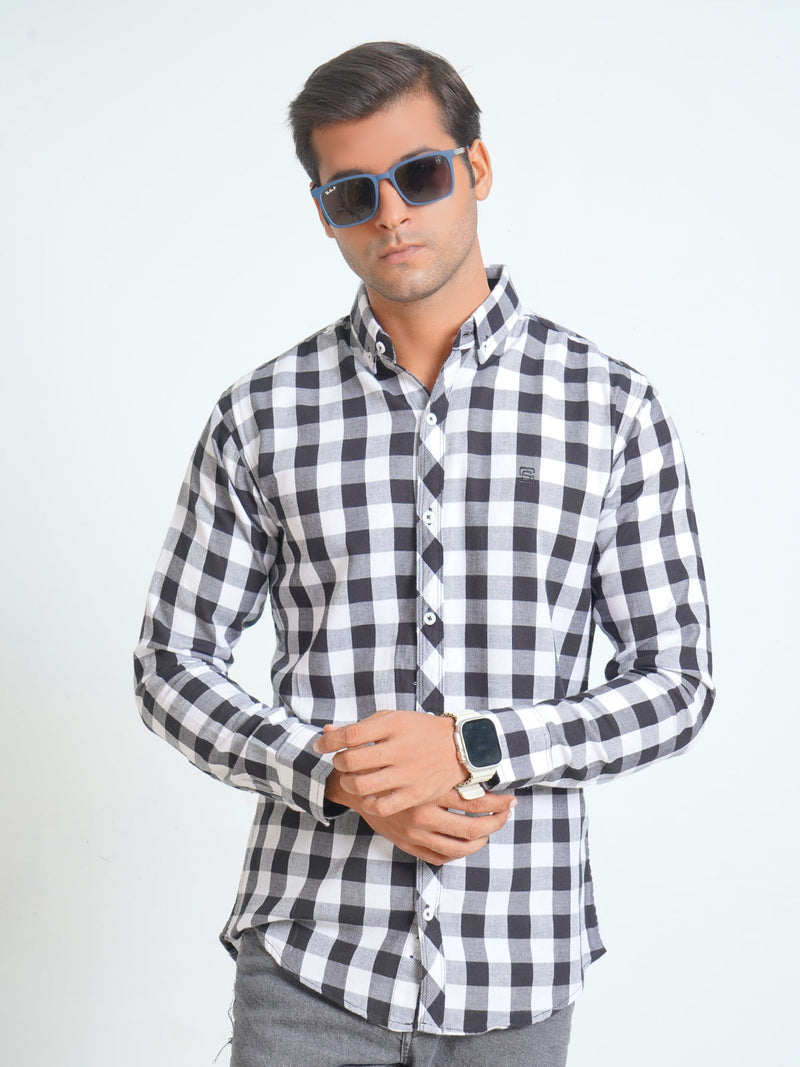 Black & White Check Button Down Casual Shirt (CSC-087)