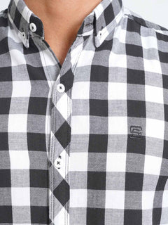 Black & White Check Button Down Casual Shirt (CSC-087)