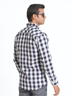 Black & White Check Button Down Casual Shirt (CSC-087)