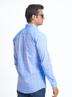 Sky Blue & White Check Button Down Casual Shirt (CSC-089)