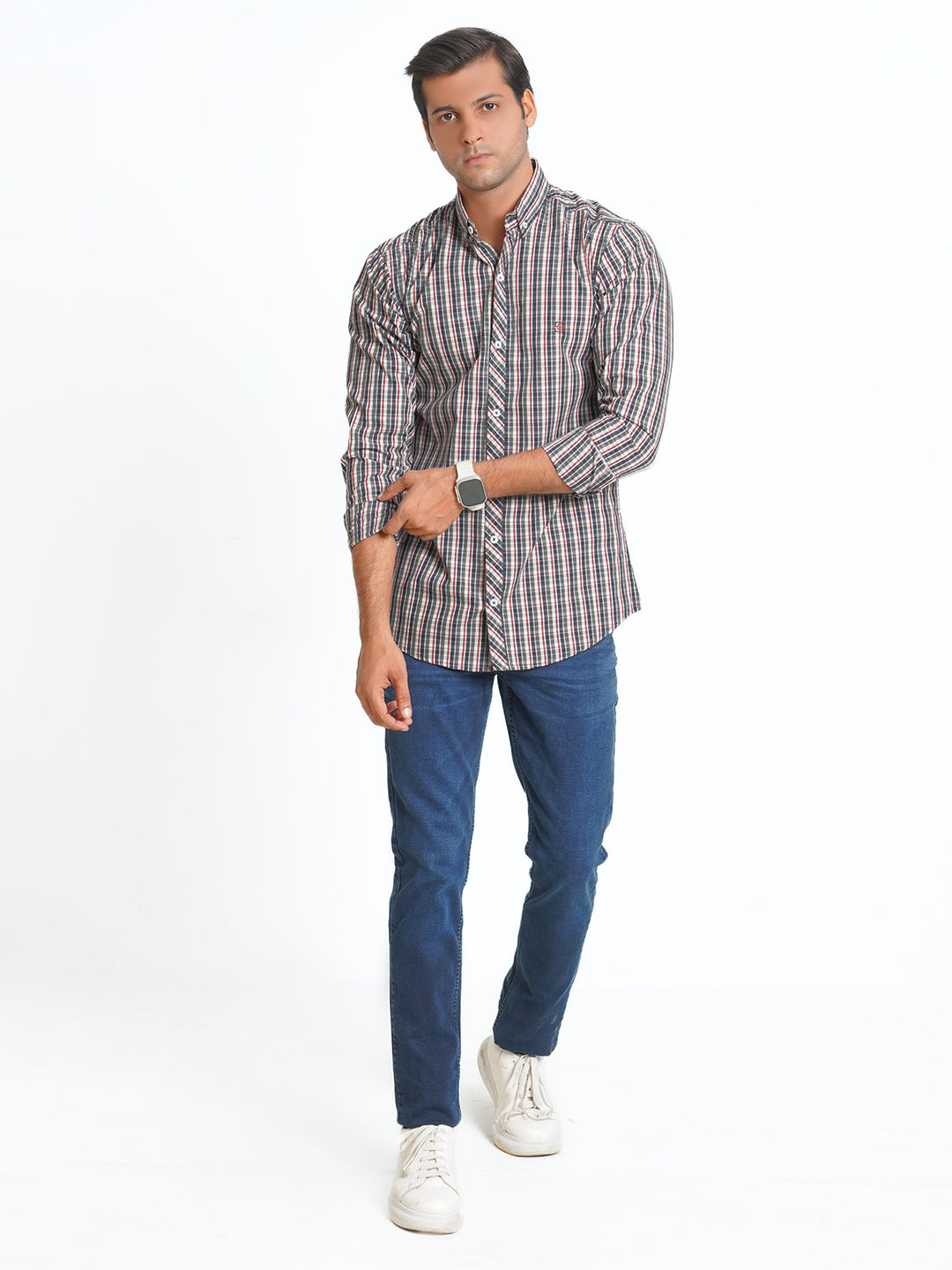 Multi Color Check Button Down Casual Shirt (CSC-091)