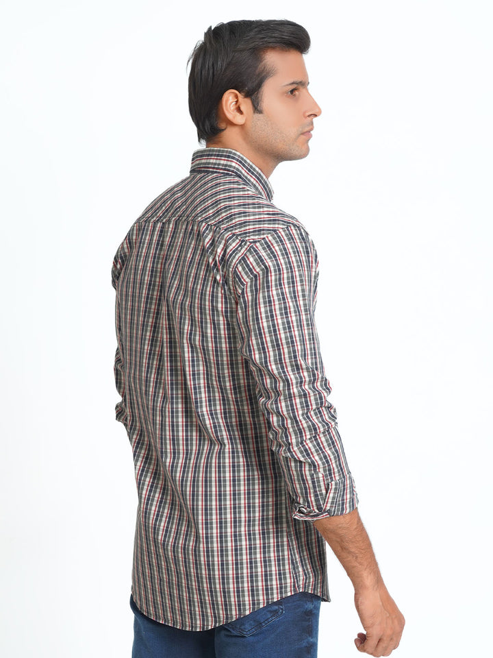 Multi Color Check Button Down Casual Shirt (CSC-091)