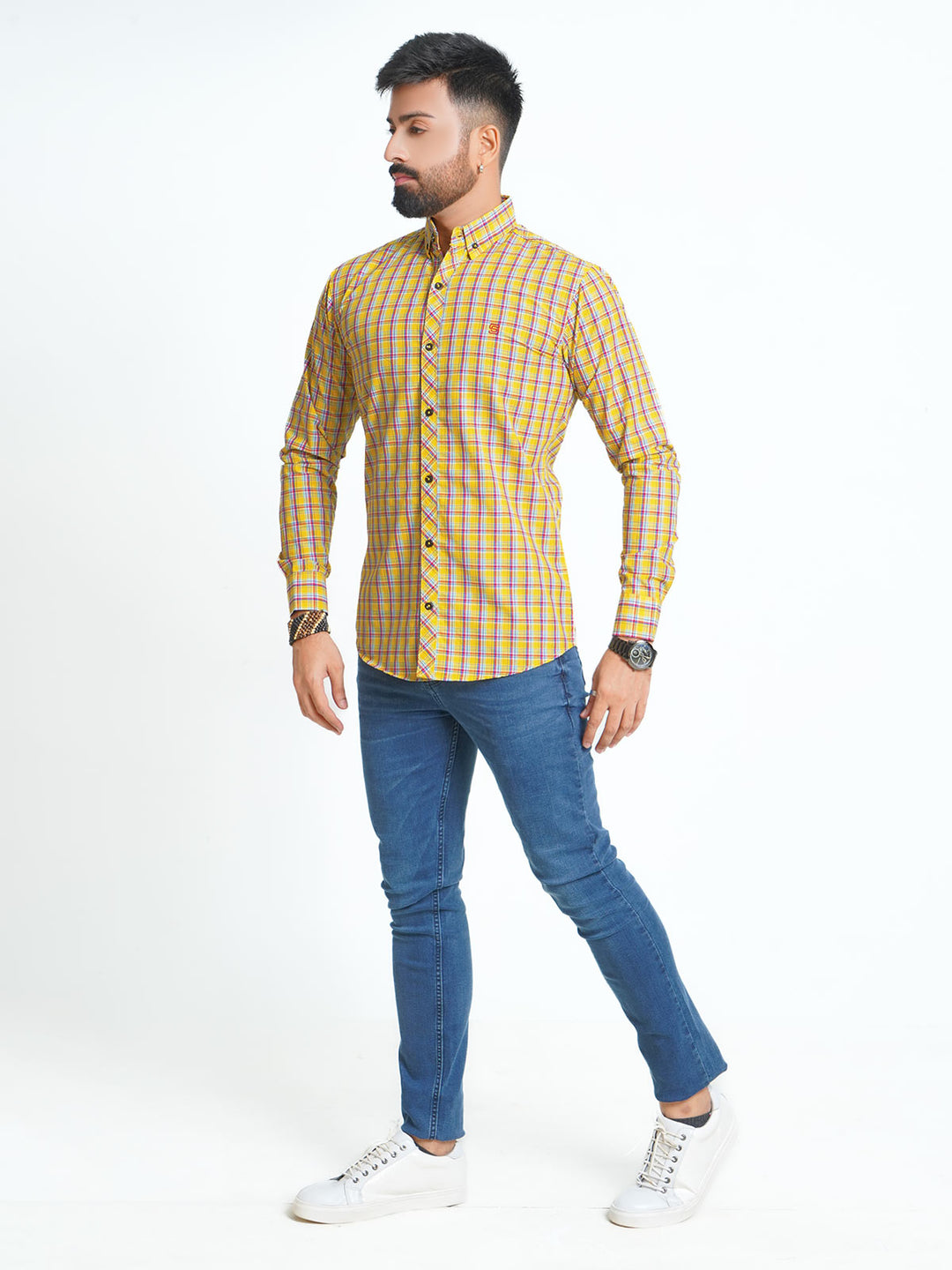 Multi Color Check Button Down Casual Shirt (CSC-093)