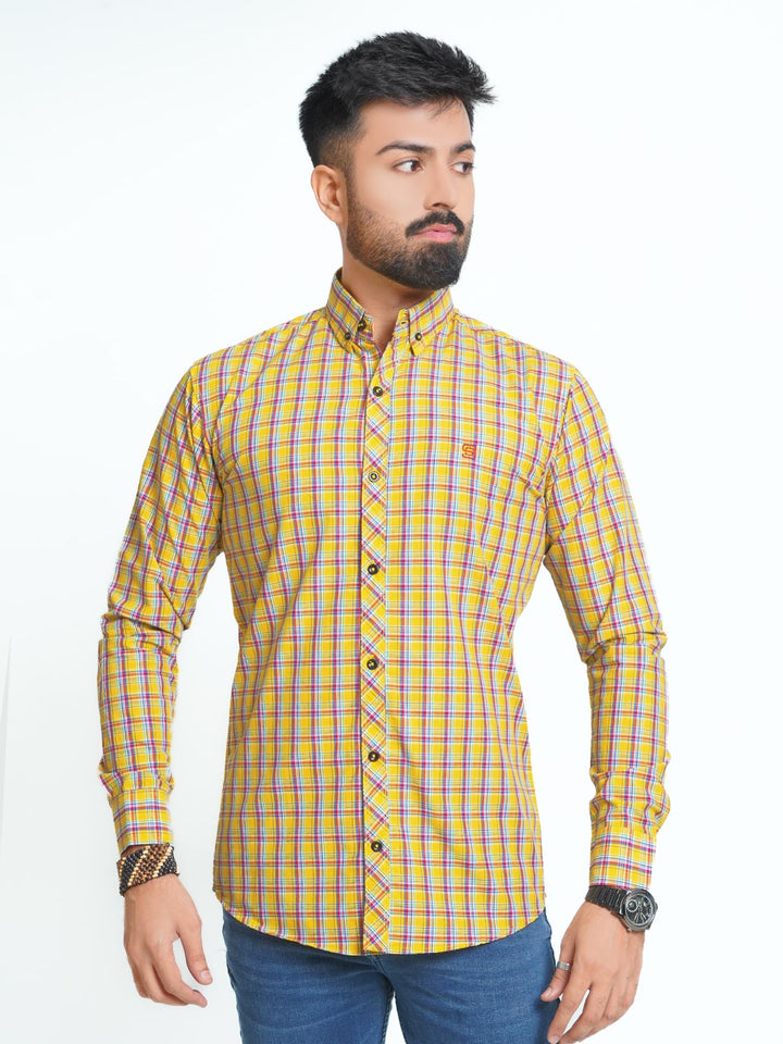 Multi Color Check Button Down Casual Shirt (CSC-093)