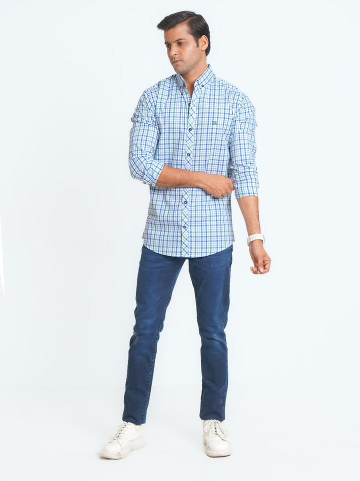 Multi Color Check Button Down Casual Shirt (CSC-094)