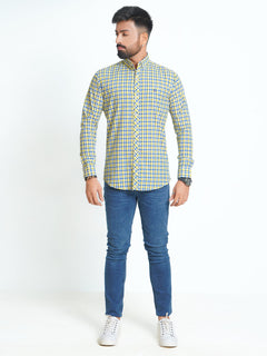 Yellow & Blue Check Button Down Casual Shirt (CSC-096)