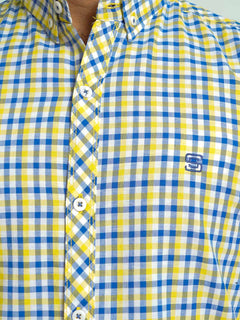 Yellow & Blue Check Button Down Casual Shirt (CSC-096)