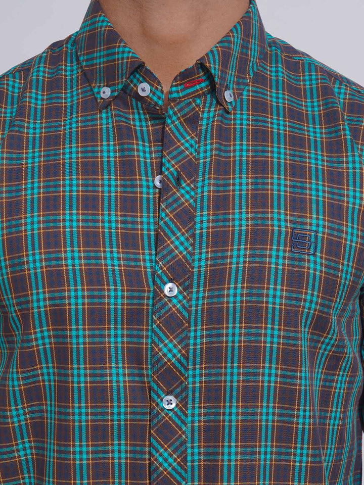 Multi Color Check Button Down Casual Shirt (CSC-098)