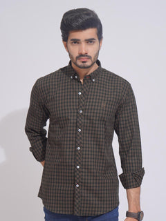 Dark Browrn Self Check Button Down Casual Shirt (CSC-099)