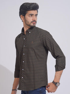 Dark Browrn Self Check Button Down Casual Shirt (CSC-099)