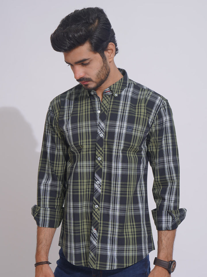 Black & Green Check Button Down Casual Shirt (CSC-103)