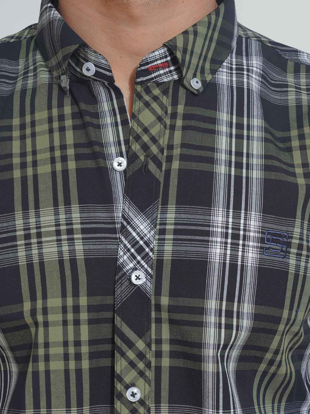 Black & Green Check Button Down Casual Shirt (CSC-103)