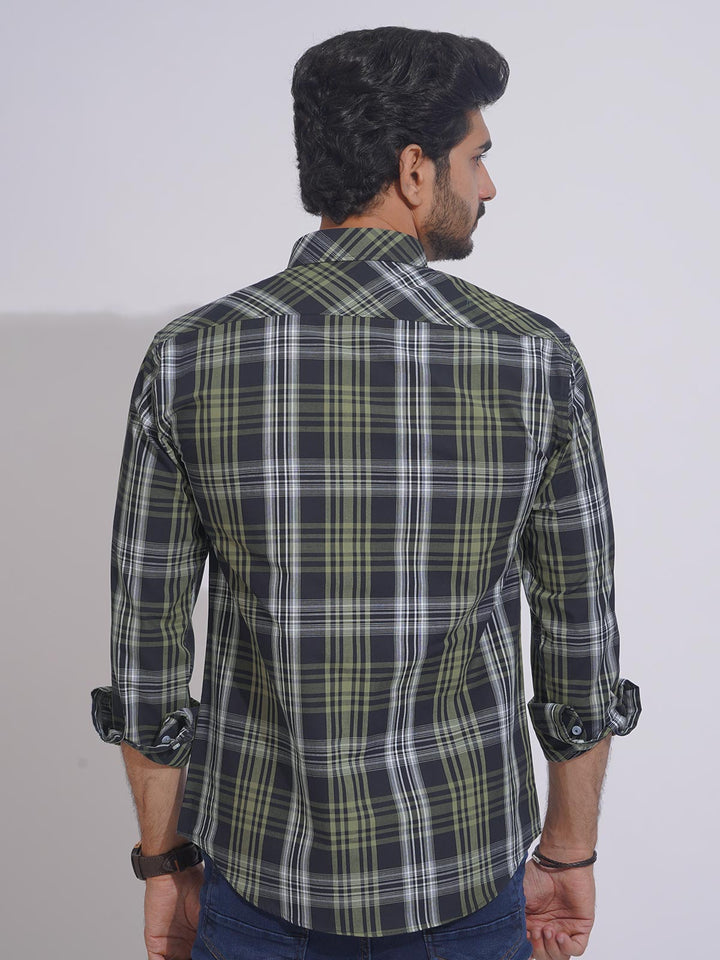 Black & Green Check Button Down Casual Shirt (CSC-103)