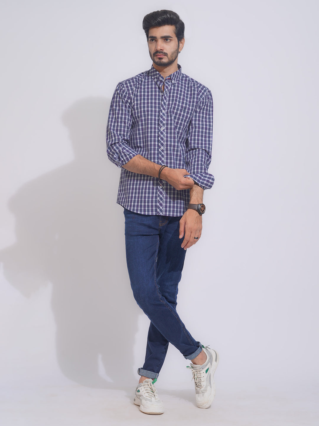 Purple Self Check Button Down Casual Shirt (CSC-105)