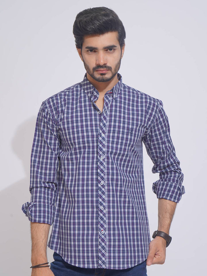 Purple Self Check Button Down Casual Shirt (CSC-105)