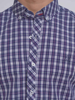 Purple Self Check Button Down Casual Shirt (CSC-105)