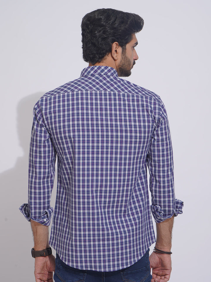 Purple Self Check Button Down Casual Shirt (CSC-105)