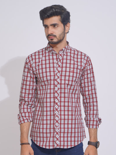 White & Red Check Button Down Casual Shirt (CSC-106)