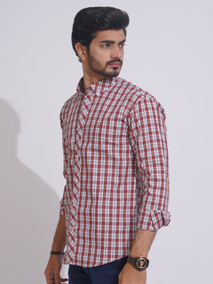 White & Red Check Button Down Casual Shirt (CSC-106)