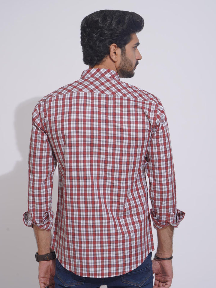 White & Red Check Button Down Casual Shirt (CSC-106)