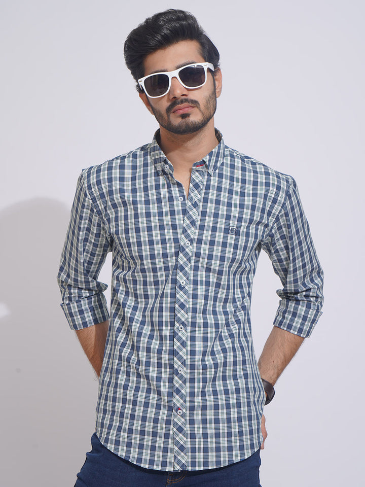 Blue & White Check Button Down Casual Shirt (CSC-107)