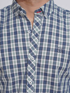 Blue & White Check Button Down Casual Shirt (CSC-107)