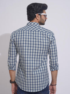 Blue & White Check Button Down Casual Shirt (CSC-107)